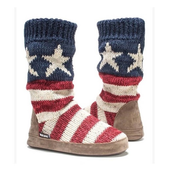 Muk Luks Sweater Knit Slipper Boots Patriotic
